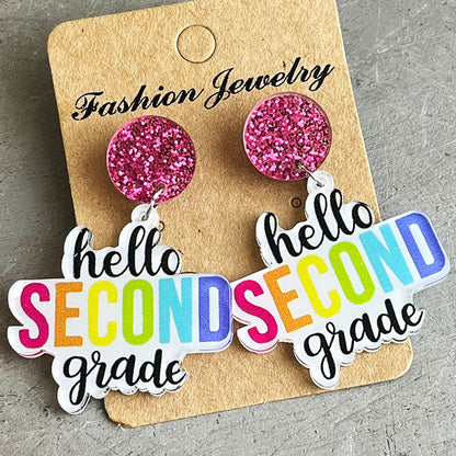 Teacher Earrings with Colorful Back-to-School Text Design