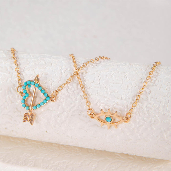 Vintage Heart Turquoise Bracelet Set - Creative Geometric Arrow Design