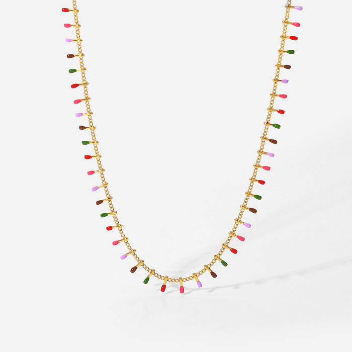 Collar con borlas de colores de acero inoxidable bañado en oro de 18 quilates: joyería de moda para mujer