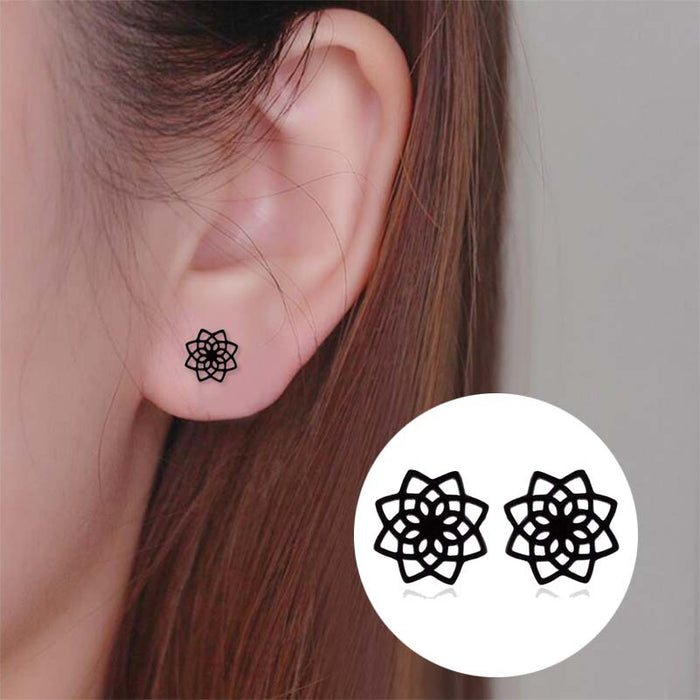 Lotus Flower Stainless Steel Stud Earrings - Vintage-Inspired Hollow Floral Jewelry