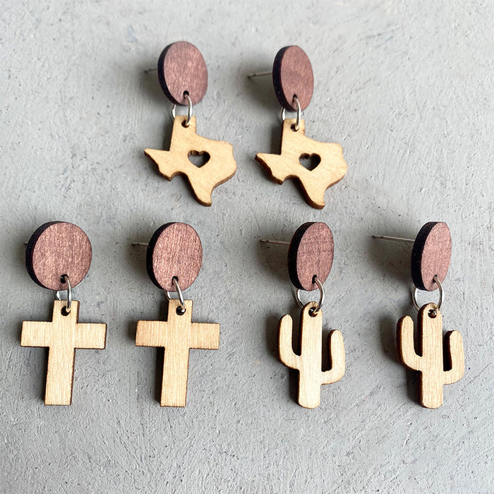 Wooden cross earrings