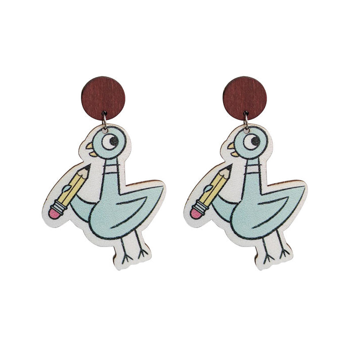 Wooden reading duck earrings