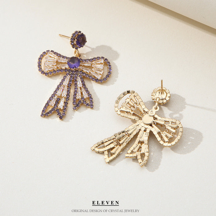 Korean Bowknot Earrings - Exaggerated Zircon Jewelry with a Colorful Design