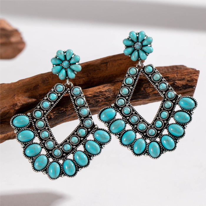 Turquoise Earrings Bohemian Hollow Geometric Earrings