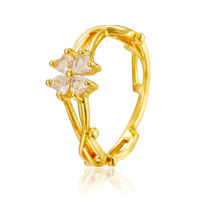 Wholesale zircon heart-shaped four-leaf clover open ring