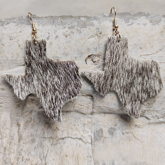 Western Long Hair Leather Earrings with Texas Style Design