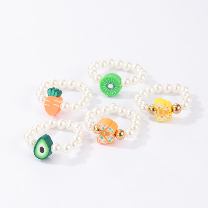 Crystal Imitation Pearl Flower Fruit Candy Color Stretch Ring