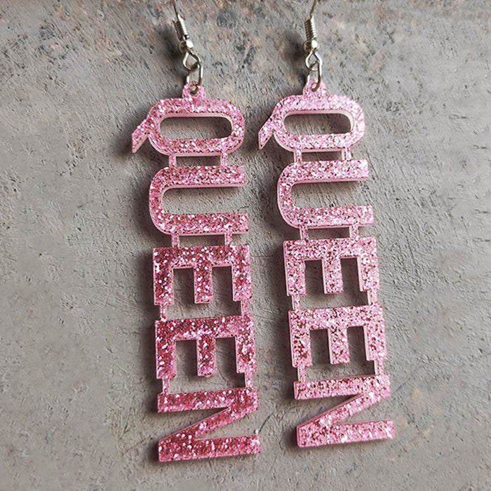 Queen Party Letter Earrings with Glitter and Trendy Style