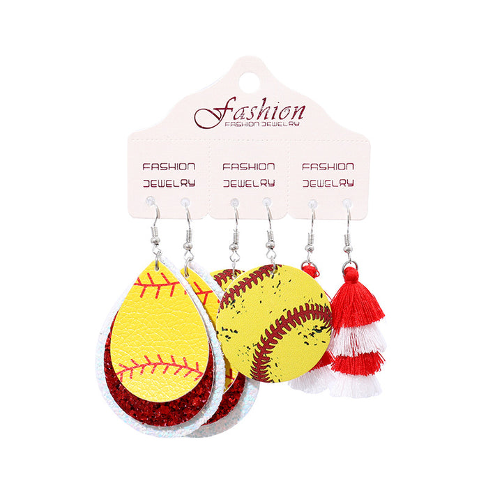 PU Leather Earring Set for Christmas with Football and Cheerleader Tassels