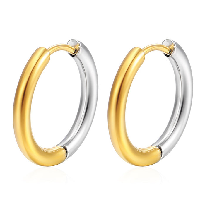 Simple round ear clip two-color twisted wire stainless steel earrings