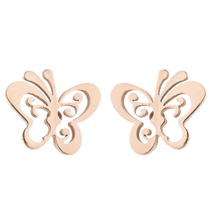 Butterfly earrings, double stainless steel female models small fresh hollow Korean style wings Yiwu small commodity wholesale