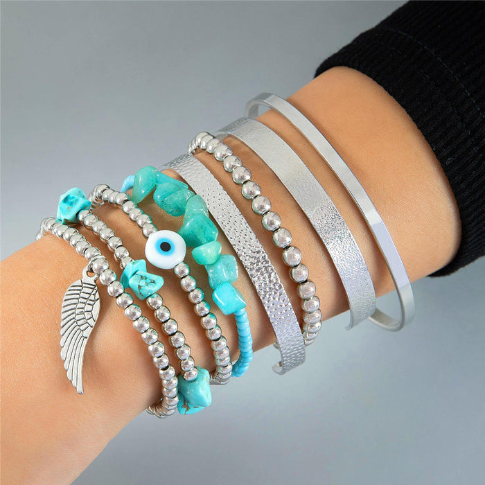 Conjunto de pulseras de conchas y ojo malvado bohemio: joyas únicas para mujeres