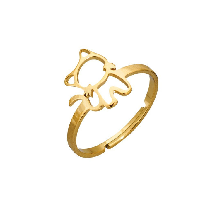 Cute cat ring, stainless steel simple cartoon open ring wholesale