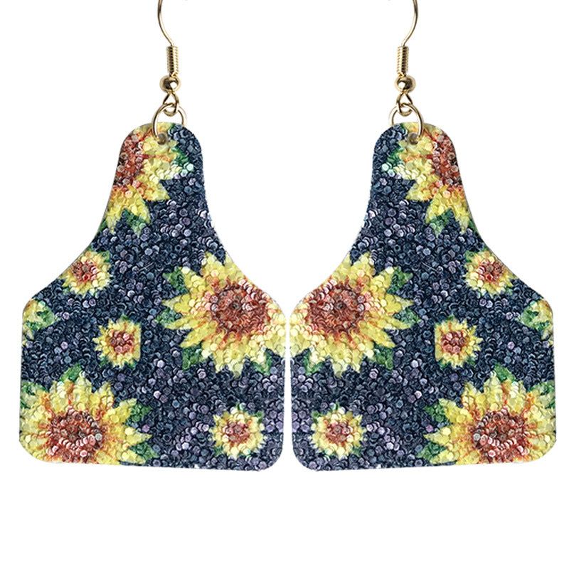 Bohemian Sunflower and Cowhead Earrings with Texas Map and Bottle Pendant