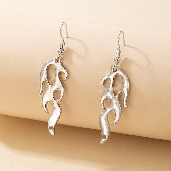 Flame geometric long trendy silver earrings