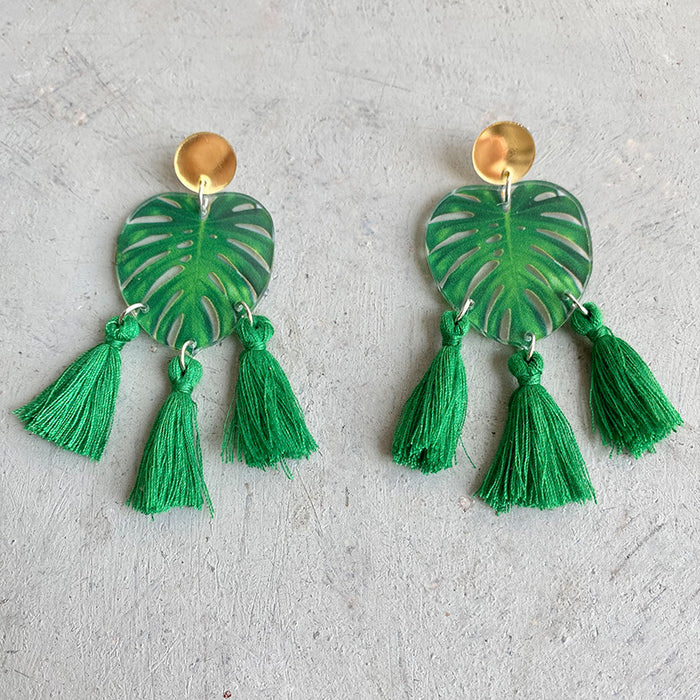 Pendientes de borlas de flamenco y monstera de gran venta con estilo femenino de verano