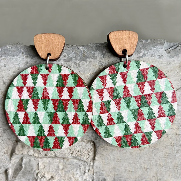 Wooden Christmas striped earrings