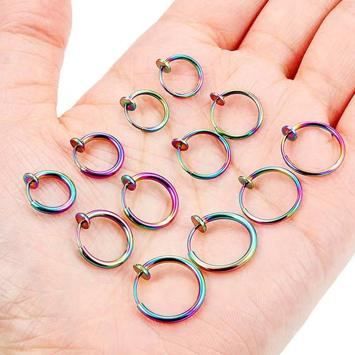 Punk style men's ear clips stainless steel no-hole titanium steel spring ear clips