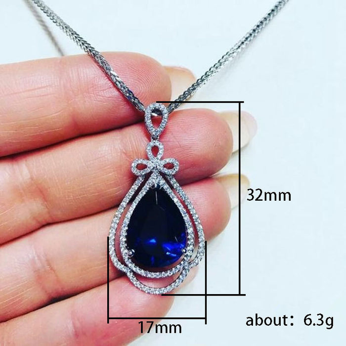 Imitation Sapphire Mermaid Tears Pendant Necklace Pear-shaped Water Drop Necklace