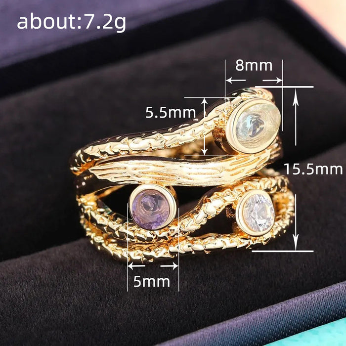 March moonlight imitation gemstone ring gradient color line ring