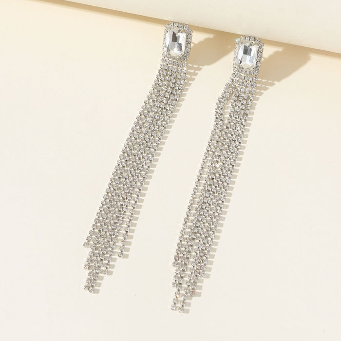 Luxury Copper Zircon Earrings - Trendy Long Tassel Dangles for Brides