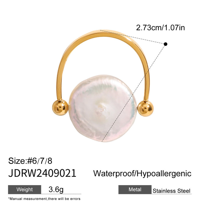 Stainless steel pearl button polished ring