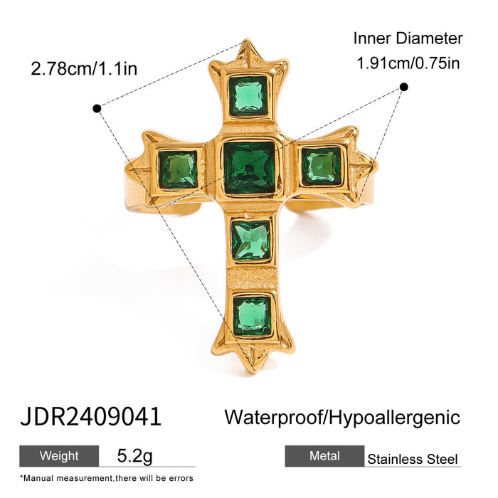 Stainless Steel Cross Zircon Open Ring