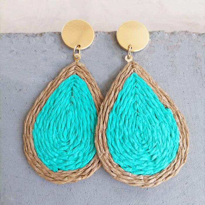 Handwoven Raffia Tassel Earrings in a Waterdrop Shape, Perfect for Colorful Summer Vacations