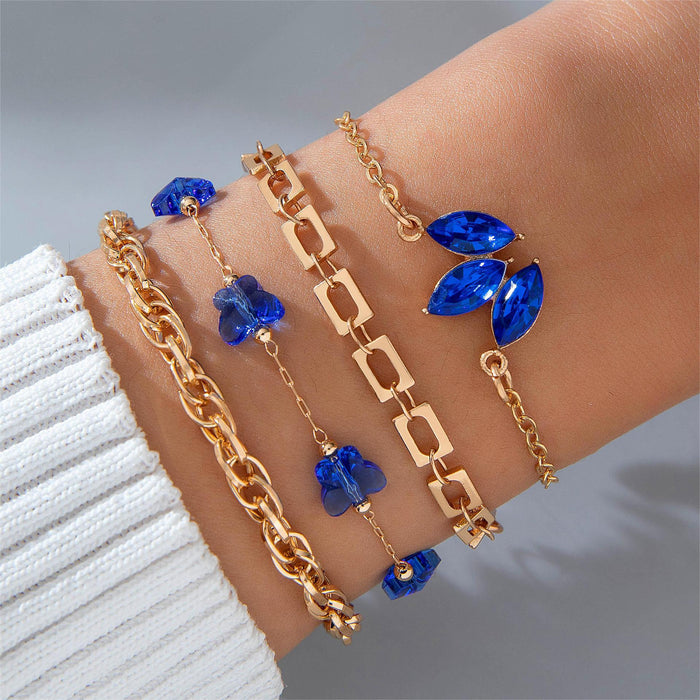 Luxury Faux Blue Sapphire Rhinestone Flower Heart Bracelet Set - Creative Love Letter Jewelry