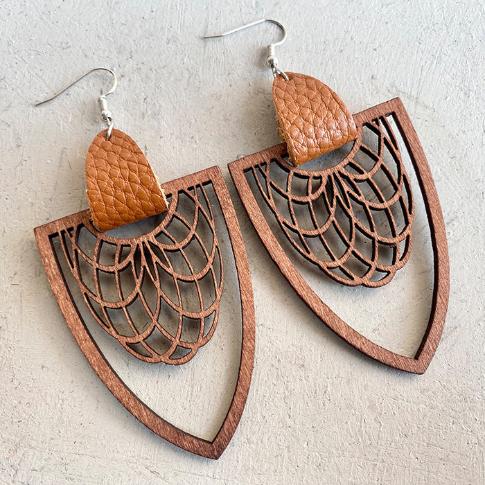 Wooden hollow earrings