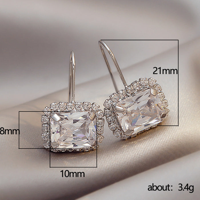 Square crystal ear hooks European and American geometric earrings design