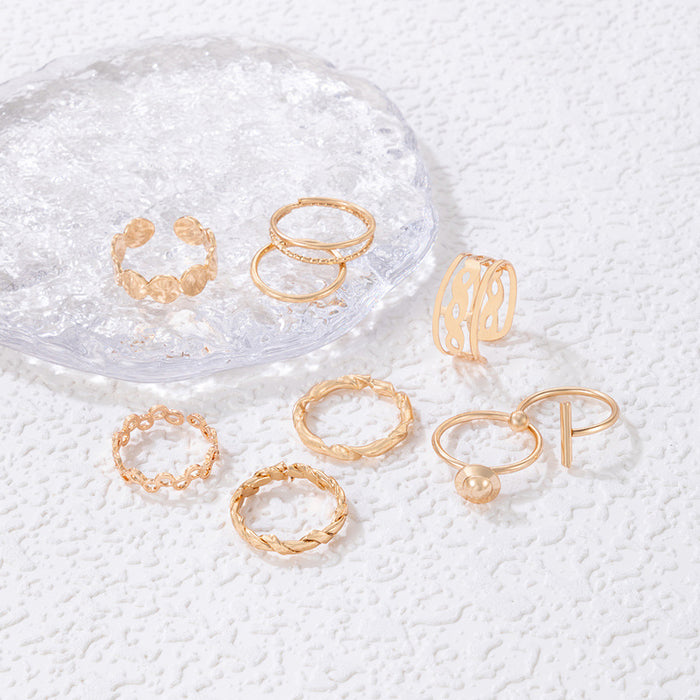 Hollow Geometric Ball Ring Set - 9-Piece Simple Fashion Rings