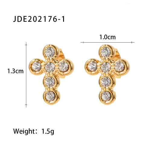 Stainless Steel Cross Pendant Necklace Zirconia Earrings