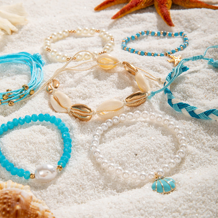 Bohemian Shell and Beaded Bracelet Set - Ocean Style Women's Jewelry with Faux Pearls and Starfish