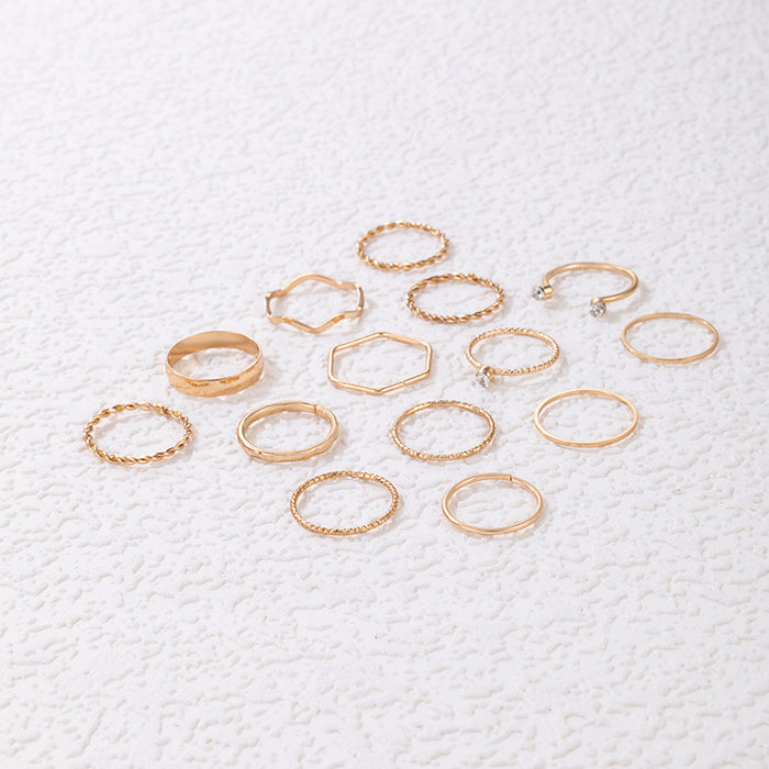 Simple and cool style twist wave ring 14 pieces set