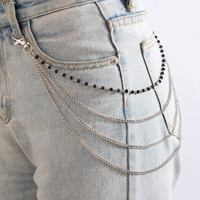 Black bead metal chain multi-layered punk hip-hop waist chain