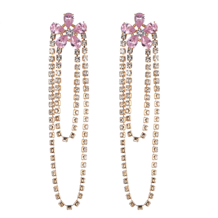 S925 Silver Needle Floral Earrings - Pink Zircon Jewelry for a Romantic Look