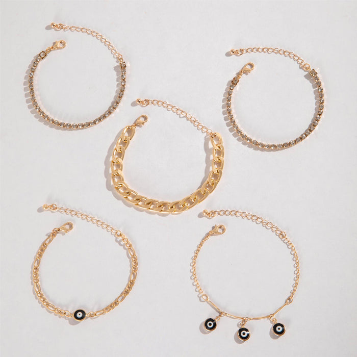 Conjunto de pulseras multicapa con colgante de ojo de moda europea: joyería minimalista con cadena de diamantes de imitación