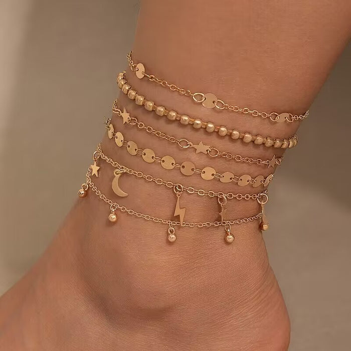 Trendy Rhinestone Heart Anklet Set – Multi-Layer Chains for a Boho Look