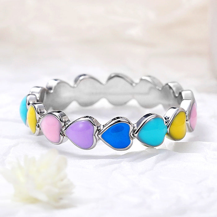 Oil dripping colorful peach heart ring Japanese and Korean romantic heart ring