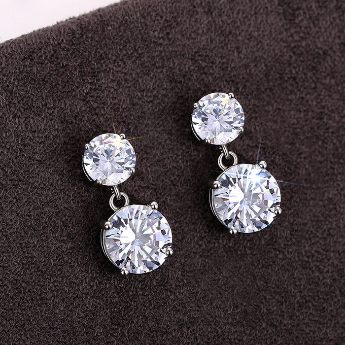 Simple round imitation moissanite earrings, elegant and small earrings