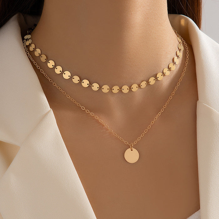 Collar geométrico multicapa para mujer: joyería minimalista con colgante circular