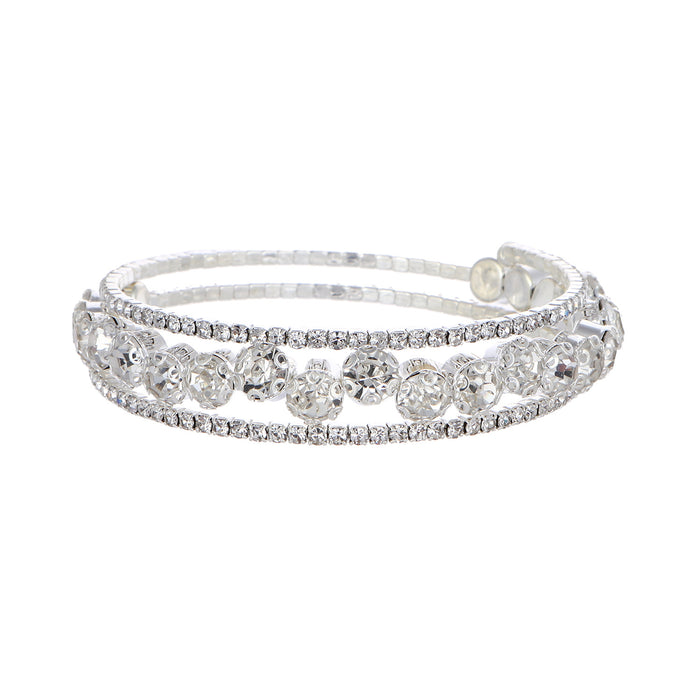 Versatile Rhinestone Wrap Bracelet - Open Cuff with Sparkling Crystal Details