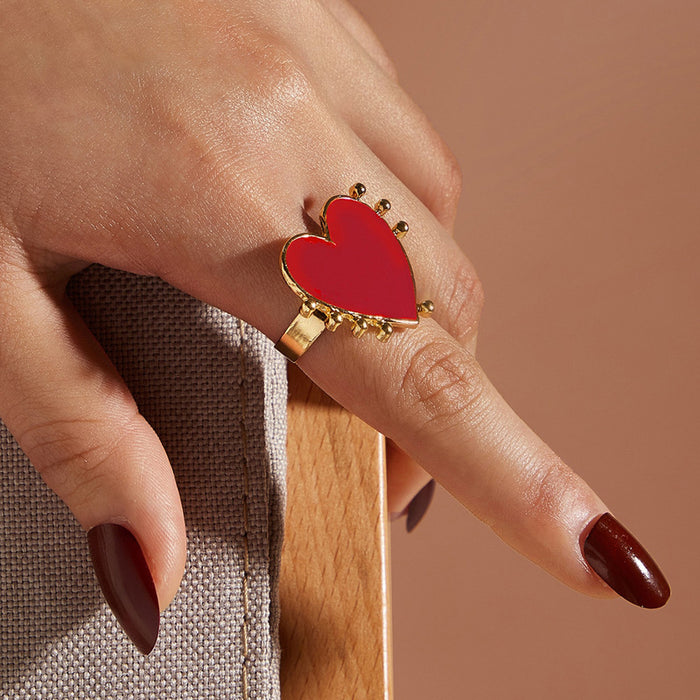 Alloy open oil dripping heart shaped red ring