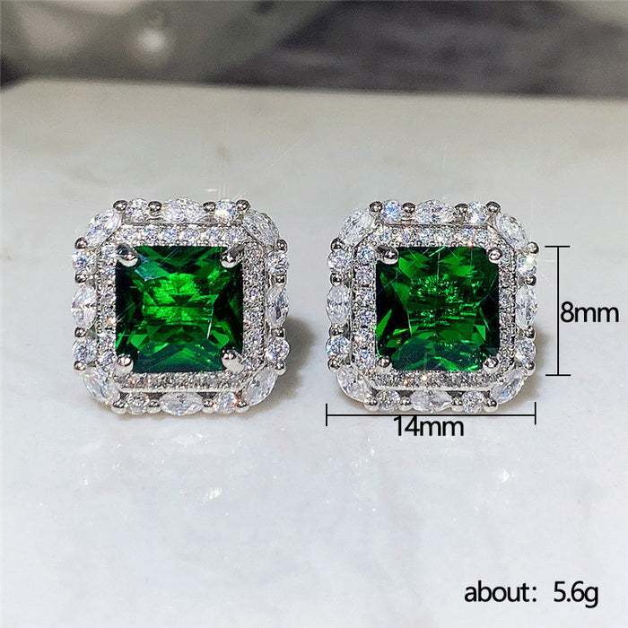 Emerald Square Earrings Vintage Ear Jewelry