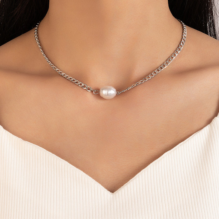 Baroque Pearl Necklace with Geometric Minimalist Choker Design