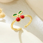Wholesale copper micro-painted strawberry and cherry open rings - wallojewerly 