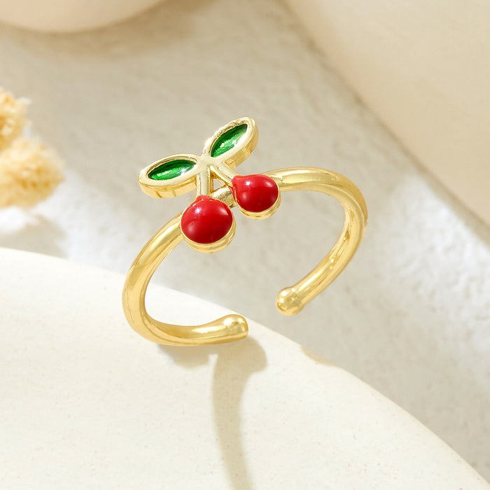 Wholesale copper micro-painted strawberry and cherry open rings