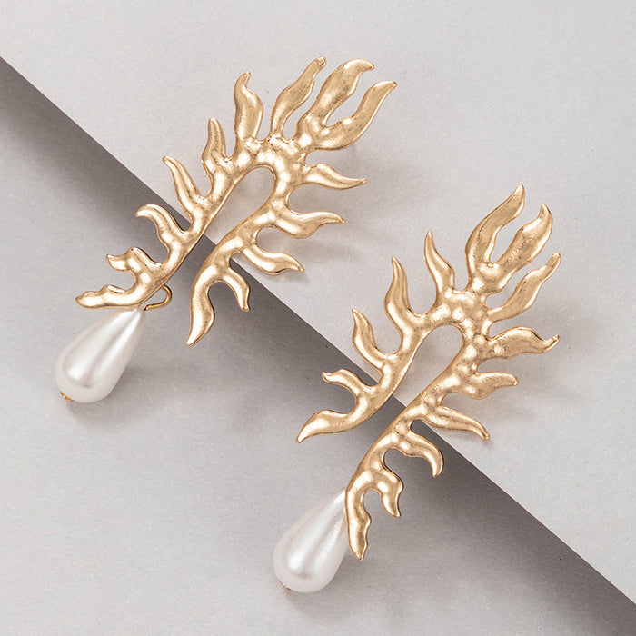 Water Drop Pearl Geometric Sun Leaf Long Earrings