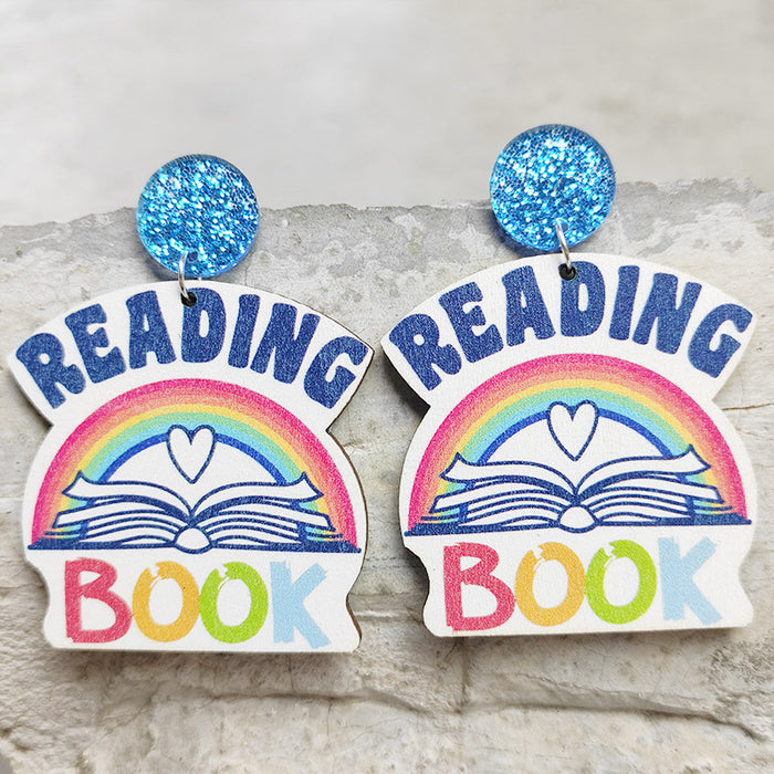 Wooden School Season Book Earrings